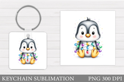 Cute Penguin Keychain Design. Christmas Keychain Sublimation Product Image 1