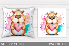 Valentines Capybara Pillow. Valentines Pillow Sublimation Product Image 1