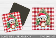 Christmas Owl Magnet Design. Christmas Magnet Sublimation Product Image 1