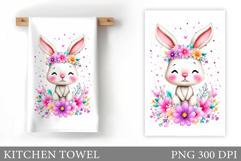 Cute Bunny Kitchen Towel. Bunny Flowers Kitchen Towel Design Product Image 1