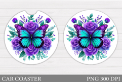 Butterfly Car Coaster Design. Flowers Coaster Sublimation Product Image 1