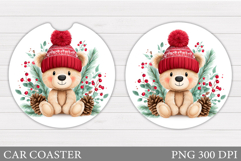 Christmas Bear Car Coaster. Christmas Car Coaster Design Product Image 1