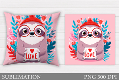 Valentines Sloth Pillow Design. Valentine Pillow Sublimation Product Image 1