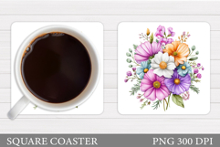 Wildflowers Coaster Design. Flowers Coaster Sublimation Product Image 1