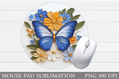 Butterfly Mouse Pad Sublimation. Flowers Mouse Pad Design Product Image 1