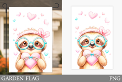 Valentines Sloth Garden Flag. Valentines Garden Flag Design Product Image 1