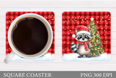 Christmas Raccoon Coaster. Christmas Coaster Sublimation Product Image 1