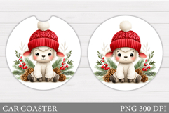 Christmas Lamb Car Coaster. Christmas Coaster Sublimation Product Image 1