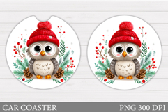 Christmas Owl Car Coaster. Christmas Car Coaster Design Product Image 1