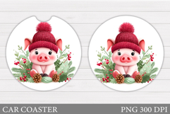 Christmas Pig Car Coaster. Christmas Car Coaster Design Product Image 1