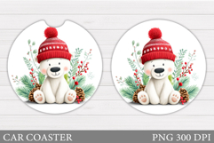 Polar Bear Car Coaster. Christmas Car Coaster Design Product Image 1