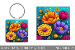 Flowers Keychain Design. Floral Keychain Sublimation Product Image 1