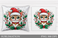 Christmas Cat Pillow Design. Christmas Pillow Sublimation Product Image 1
