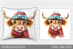 Highland Cow Pillow Design. Christmas Pillow Sublimation Product Image 1