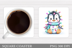 Christmas Penguin Coaster. Christmas Coaster Sublimation Product Image 1