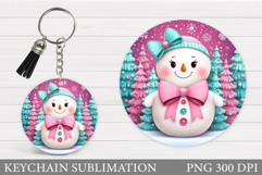 Cute Snowman Keychain Sublimation. Christmas Keychain Design Product Image 1