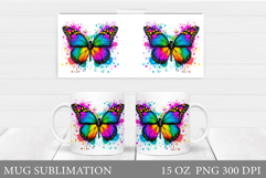 Rainbow Butterfly Mug. Colorful Butterfly Mug Design Product Image 1