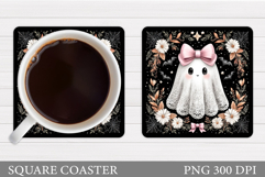 Cute Ghost Coaster Design. Cute Halloween Sublimation Product Image 1