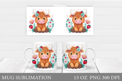 Cute Cow Mug Sublimation. Funny Cow Mug Wrap Design Product Image 1