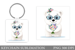Polar Bear Keychain Design. Cute Bear Flowers Keychain Product Image 1