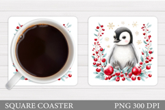 Christmas Penguin Coaster. Christmas Coaster Sublimation Product Image 1