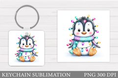 Cute Penguin Keychain Design. Christmas Keychain Sublimation Product Image 1