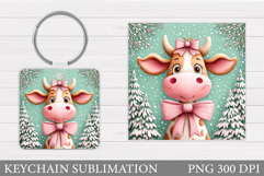 Christmas Cow Keychain. Christmas Keychain Design Product Image 1