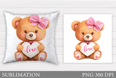 Valentines Bear Pillow Design. Valentines Pillow Sublimation Product Image 1