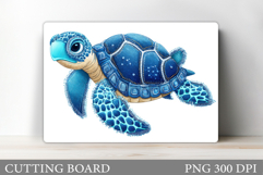Denim Turtle Cutting Board. Sea Turtle Sublimation Product Image 1