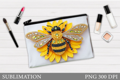 Bee Makeup Bag Sublimation. Floral Makeup Pouch Design Product Image 1