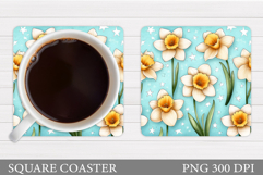Daffodils Coaster Design. Flowers Coaster Sublimation Product Image 1