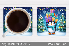 Christmas Penguin Coaster. Christmas Coaster Sublimation Product Image 1