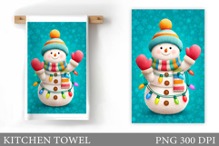 Cute Snowman Kitchen Towel. Christmas Kitchen Towel Design Product Image 1