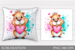 Valentines Capybara Pillow. Valentines Pillow Sublimation Product Image 1
