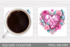 Heart Coaster Sublimation. Valentine Square Coaster Design Product Image 1