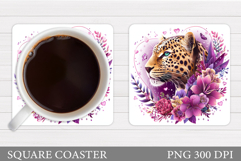 Leopard Coaster Design. Leopard Flowers Coaster Sublimation Product Image 1