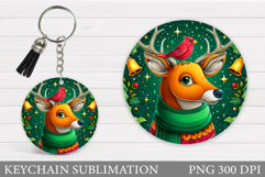 Reindeer Keychain Design. Winter Deer Keychain Sublimation Product Image 1