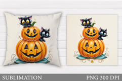 Halloween Cat Pillow Design. Cute Halloween Sublimation Product Image 1