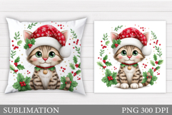 Christmas Cat Pillow Design. Christmas Pillow Sublimation Product Image 1