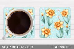 Daffodils Coaster Design. Flowers Coaster Sublimation Product Image 1