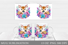 Cute Deer Mug Sublimation. Deer Flowers Mug Design Product Image 1