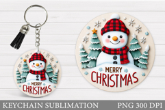 Cute Snowman Keychain Sublimation. Christmas Keychain Design Product Image 1