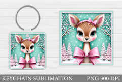 Cute Deer Keychain Design. Christmas Keychain Sublimation Product Image 1