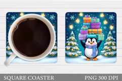 Christmas Penguin Coaster. Christmas Coaster Sublimation Product Image 1