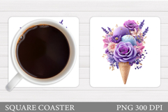 Floral Ice Cream Coaster Design. Summer Coaster Sublimation Product Image 1