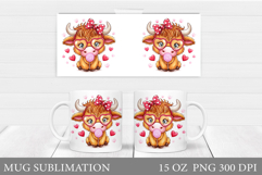 Valentines Cow Mug Sublimation. Valentines Mug Wrap Design Product Image 1