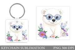 Polar Bear Keychain Design. Cute Bear Flowers Keychain Product Image 1