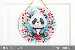 Christmas Panda Door Sign. Christmas Door Sign Sublimation Product Image 1