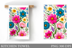 Wildflowers Kitchen Towel. Flowers Kitchen Towel Sublimation Product Image 1