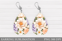 Flowers Teardrop Earring Design. Flowers Earring Sublimation Product Image 1